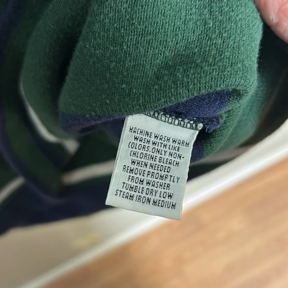 Vintage Polo Ralph Lauren Terrycloth Cotton Polo Green Navy White striped Sz XL - Picture 11 of 11